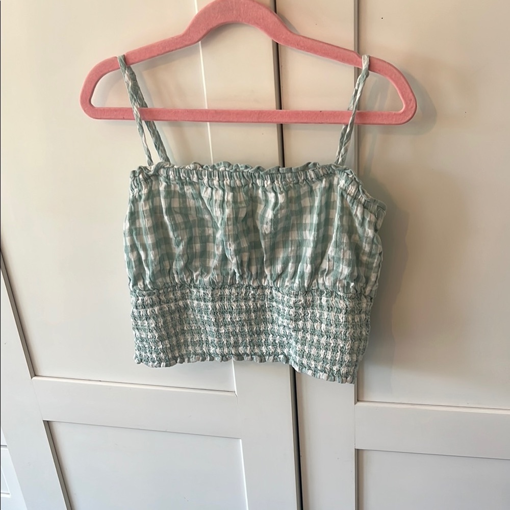 American Eagle Outfitters Green and White Smocked Camisole
